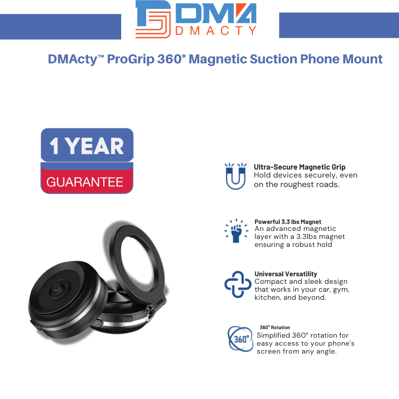 DMActy™ ProGrip 360° Magnetic Suction Phone Mount